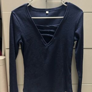 Navy Blue V-Neck Women's Top